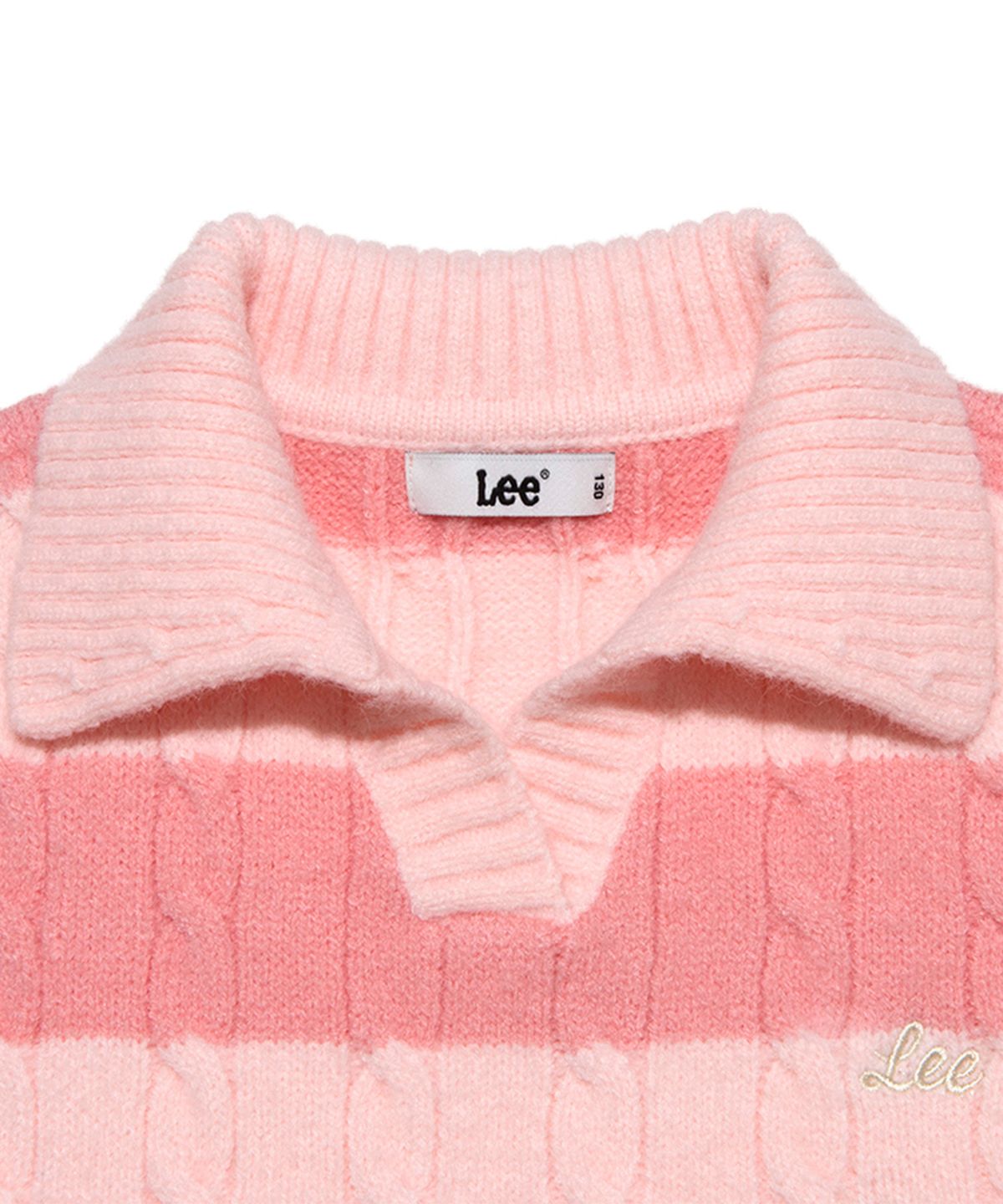 리 키즈(LEE KIDS) 케이블 스트라이프 레귤러핏 풀오버 핑크 LK2404KT70PI