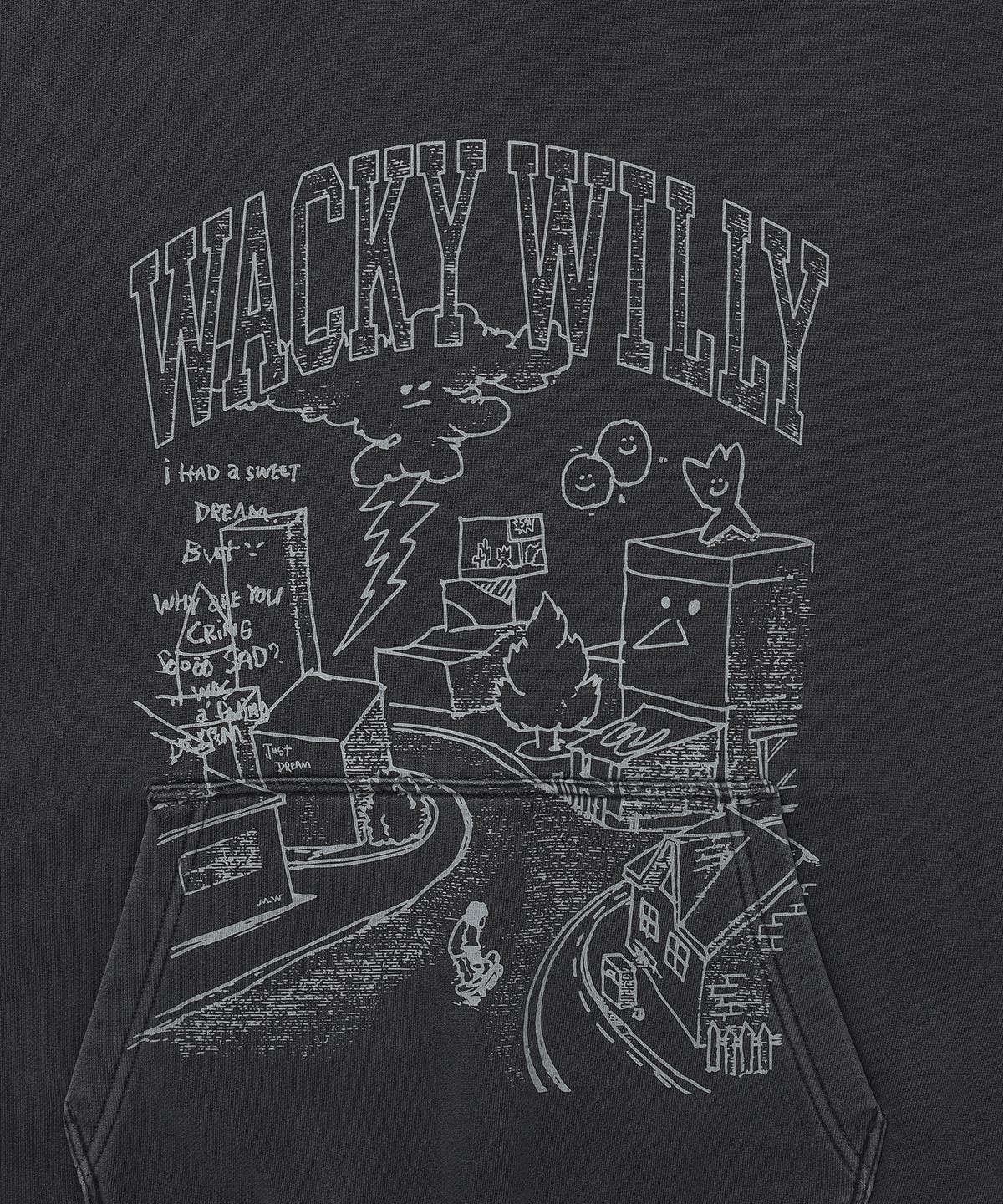 와키윌리(WACKY WILLY) 피그먼트 그래픽 후드 차콜