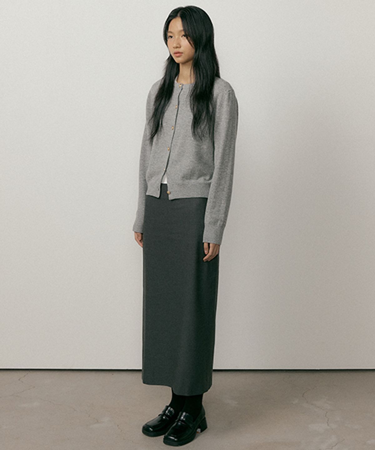 링서울(LINGSEOUL) gold button knit cardigan-gray