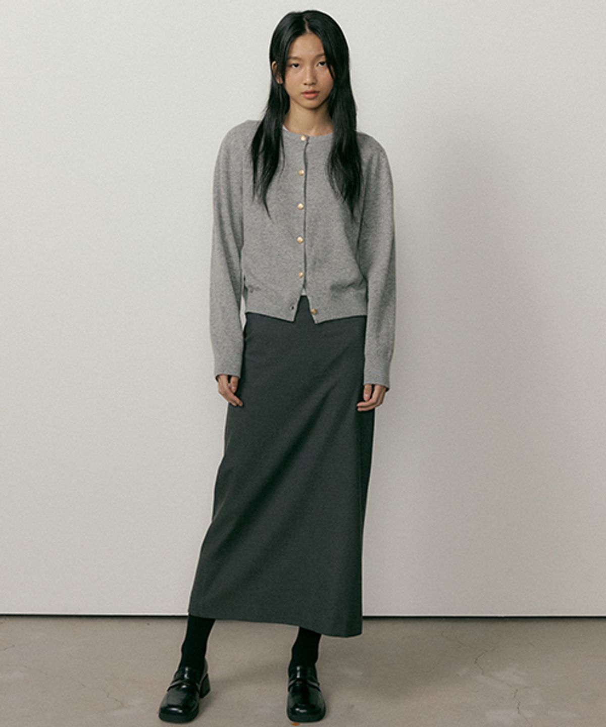 링서울(LINGSEOUL) gold button knit cardigan-gray