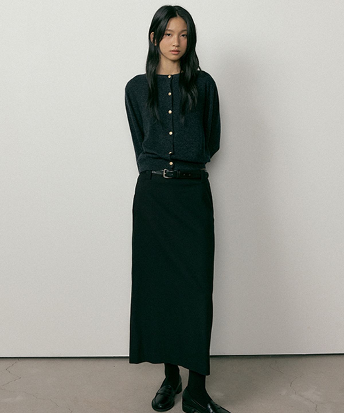링서울(LINGSEOUL) gold button knit cardigan-charcoal