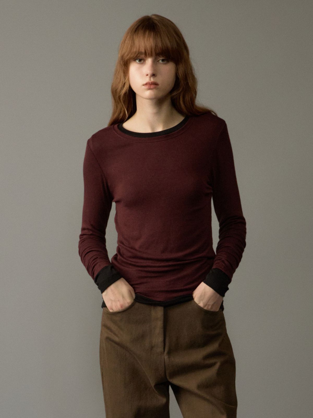 노우드(NOEUD) Wool tencel round Tee (Wine)