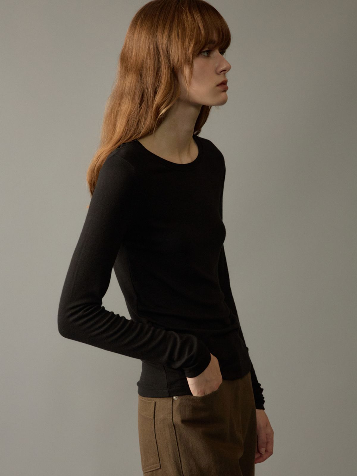 노우드(NOEUD) Wool tencel round Tee (Black)