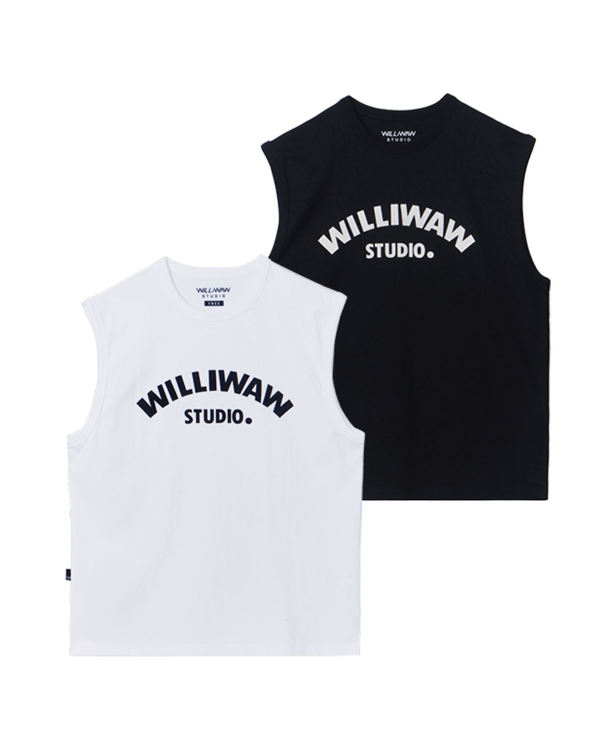윌리워 스튜디오(WILLIWAW STUDIO) FAN-SHAPED 그래픽 후로킹 슬리브리스 2 color