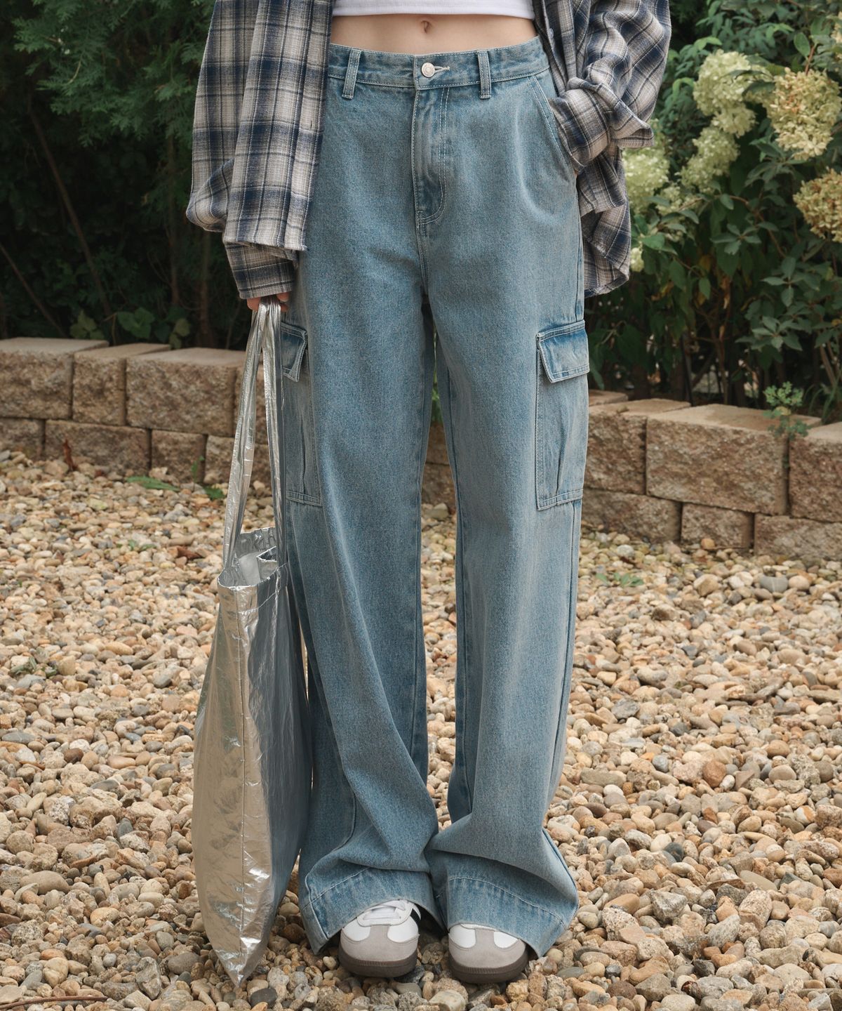 로시로우(LOSSYROW) Washing cargo denim pants  Medium Blue