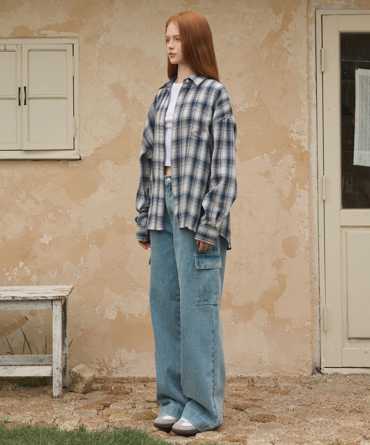 로시로우(LOSSYROW) Washing cargo denim pants  Medium Blue
