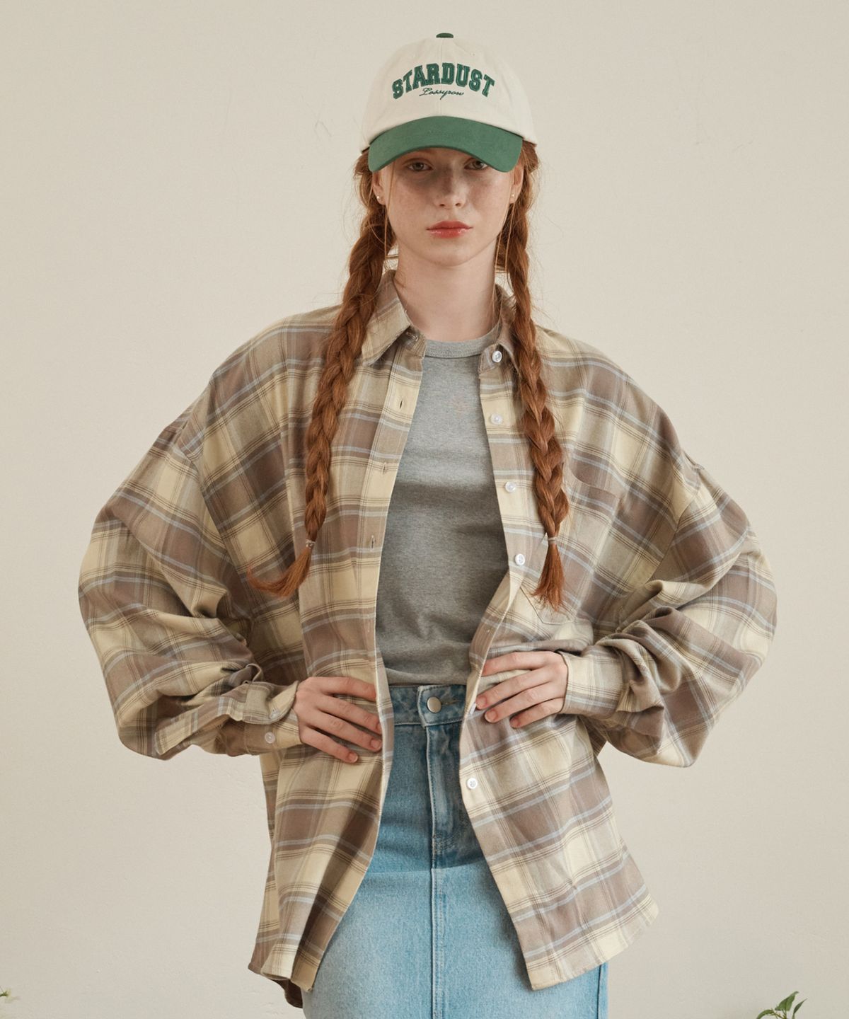 로시로우(LOSSYROW) Oversized checkered shirt Beige