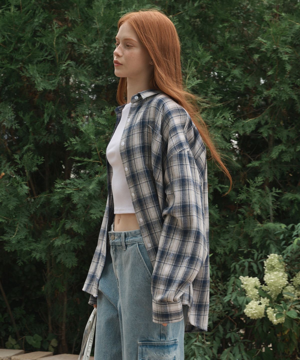 로시로우(LOSSYROW) Oversized checkered shirt Blue