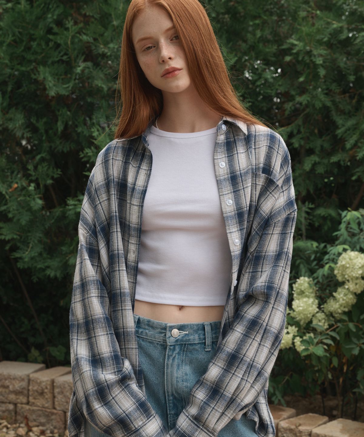로시로우(LOSSYROW) Oversized checkered shirt Blue