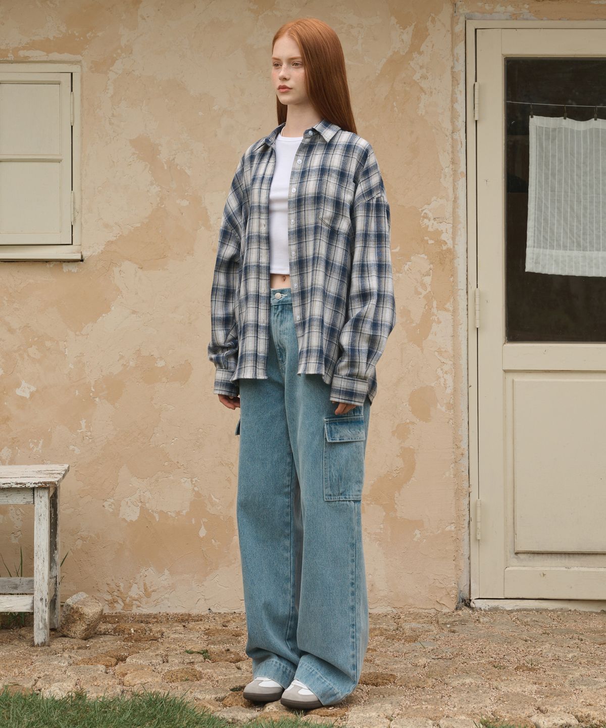로시로우(LOSSYROW) Oversized checkered shirt Blue
