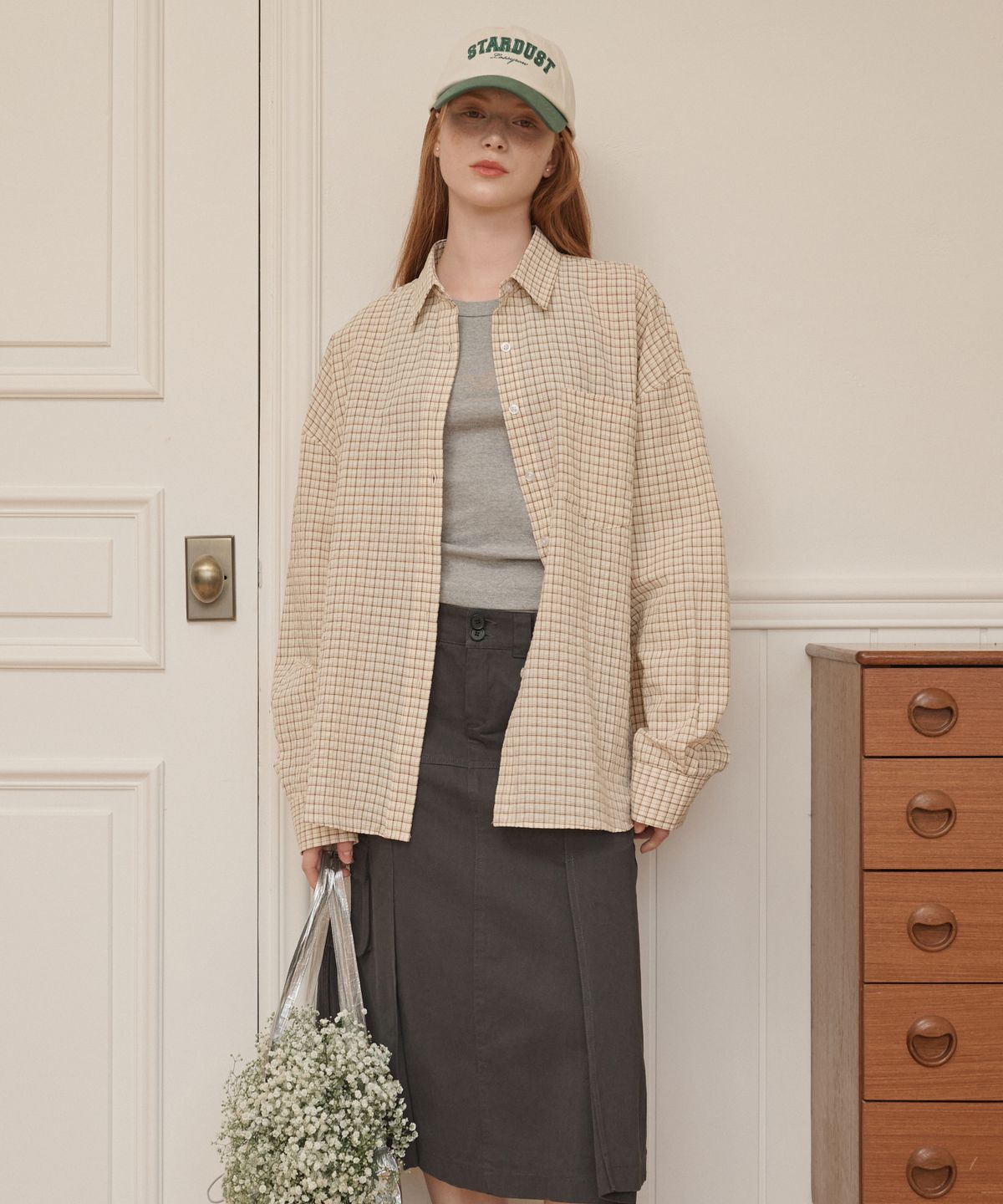 로시로우(LOSSYROW) Lossy Grid Oversized checkered shirt Beige