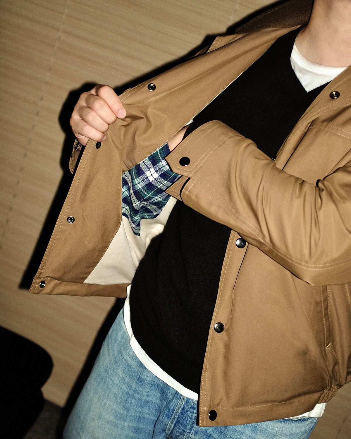뗄라(TELA) Brown Cotton Nylon Snap Harringtone jacket
