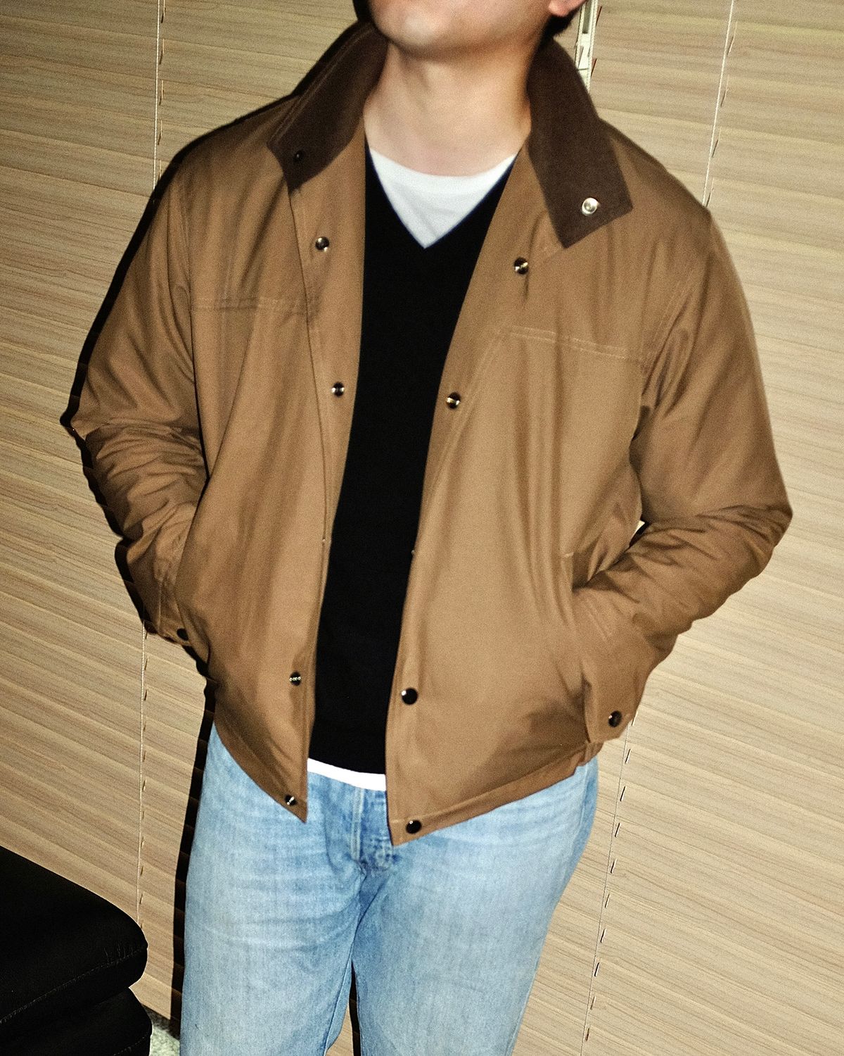 뗄라(TELA) Brown Cotton Nylon Snap Harringtone jacket