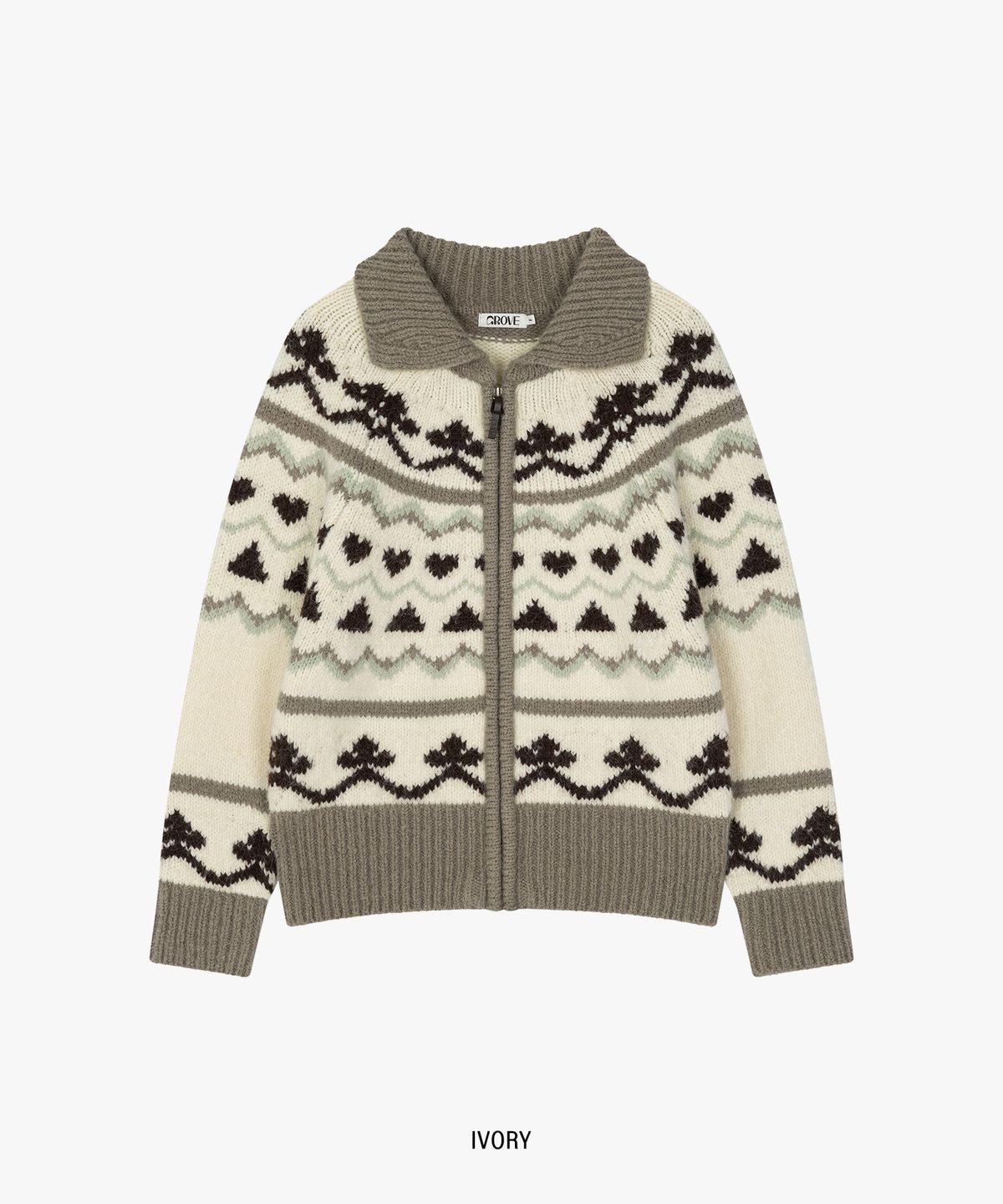 그로브(GROVE) NORDIC KNIT ZIPUP_IVORY