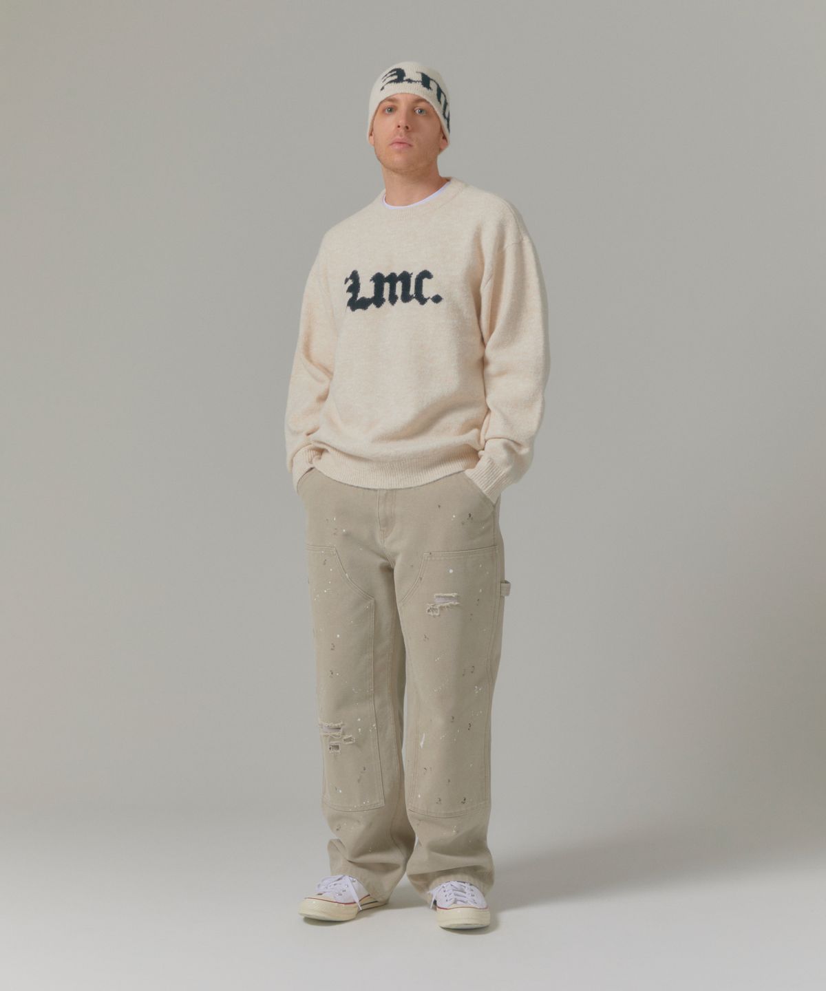 엘엠씨(LMC) GOTHIC NAME KNIT SWEATER charcoal