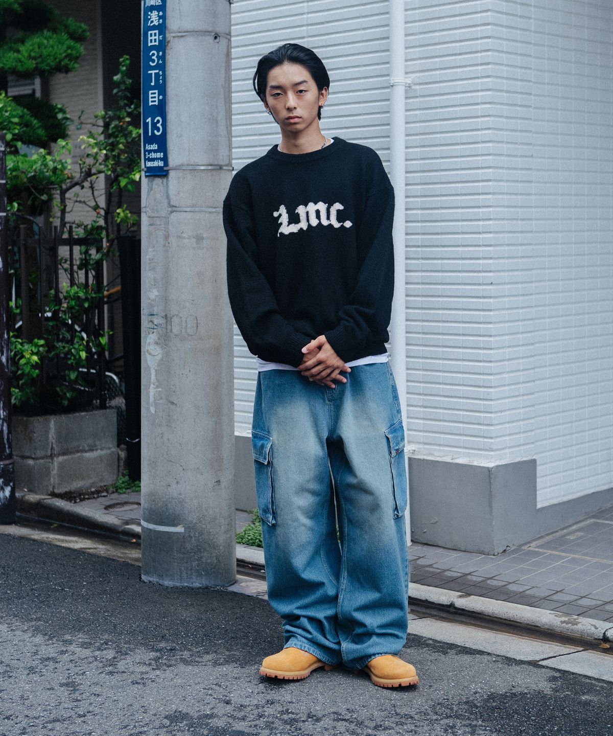 엘엠씨(LMC) GOTHIC NAME KNIT SWEATER charcoal