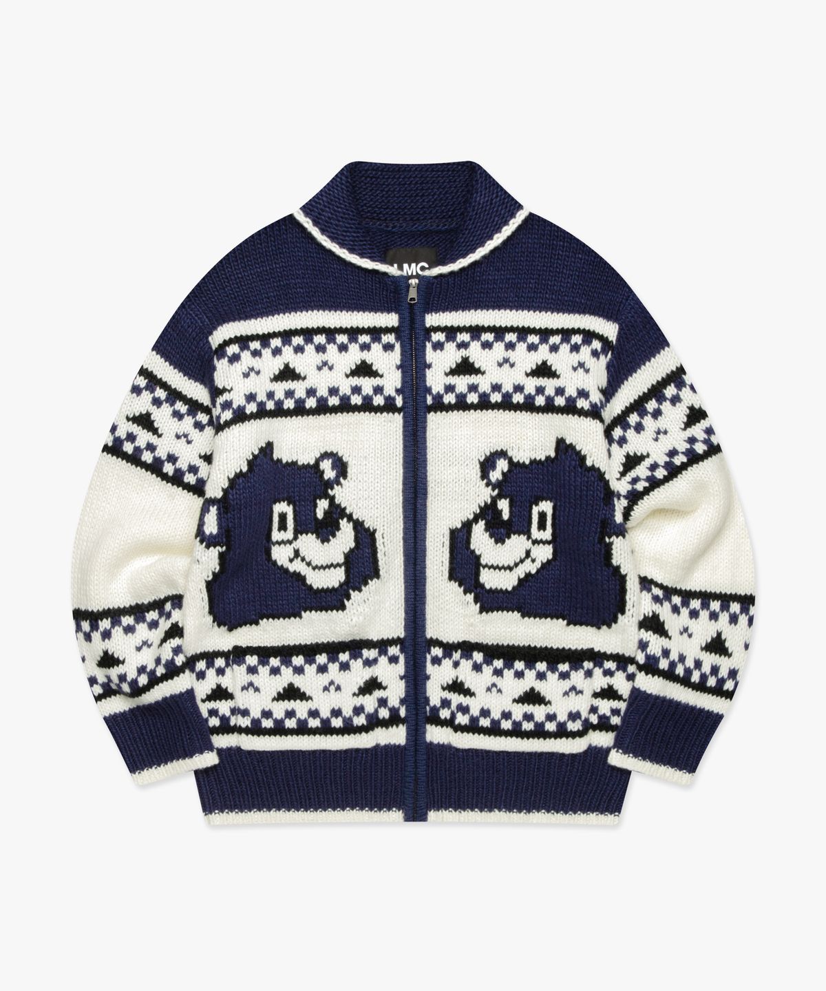 엘엠씨(LMC) BEAR ZIP-UP COWICHAN KNIT SWEATER navy