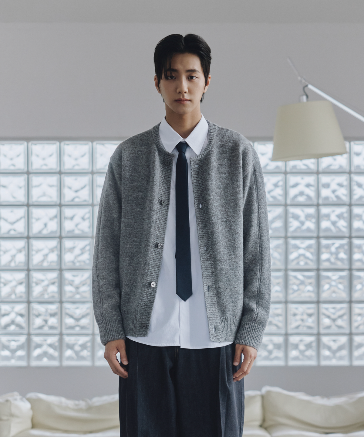 넌블랭크(NONBLANK) 퓨어 울 가디건 니트_GREY