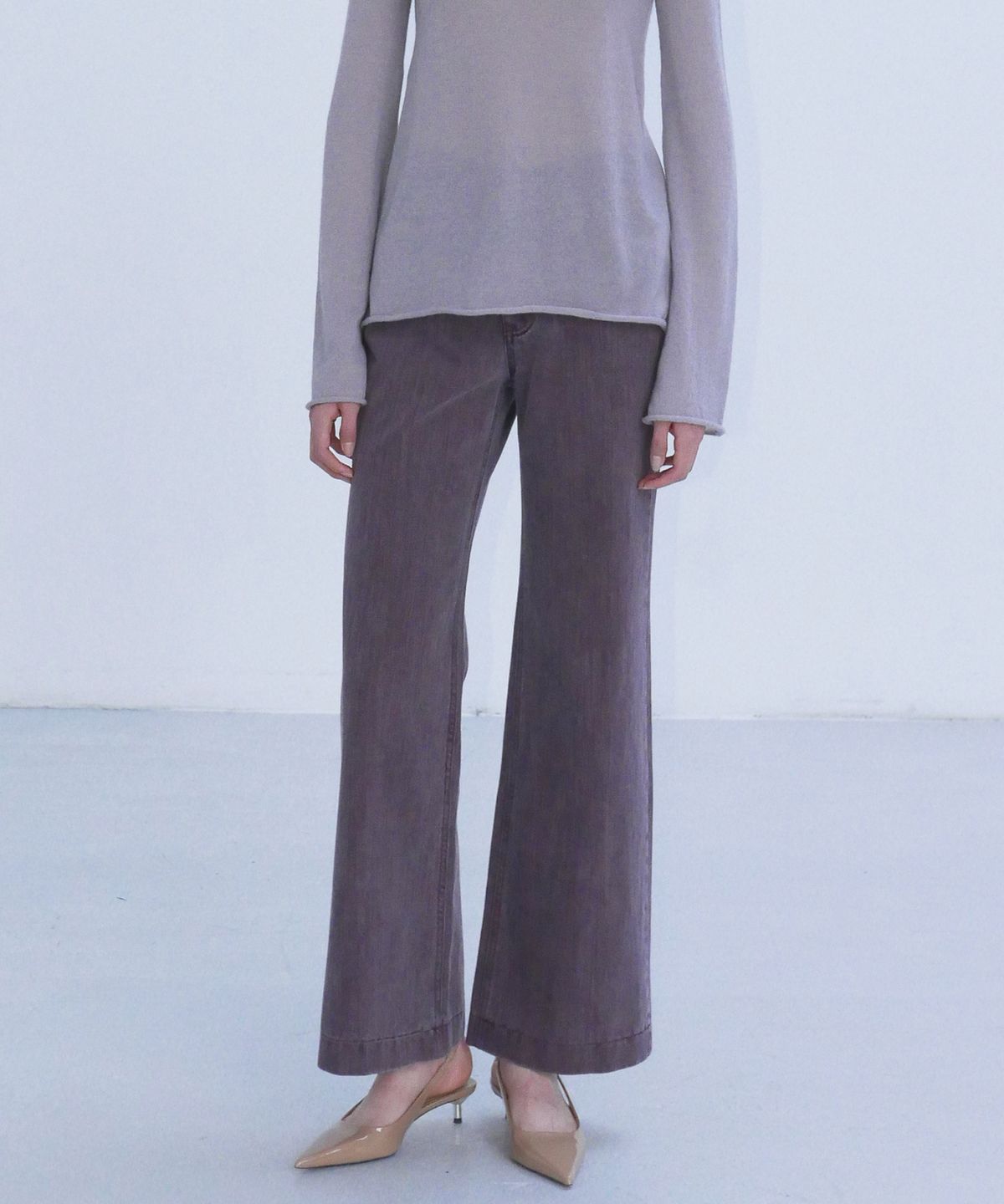 엔오르(EN OR) SEMI WIDE HIGH-RISE DENIM PANTS -  MAGENTA
