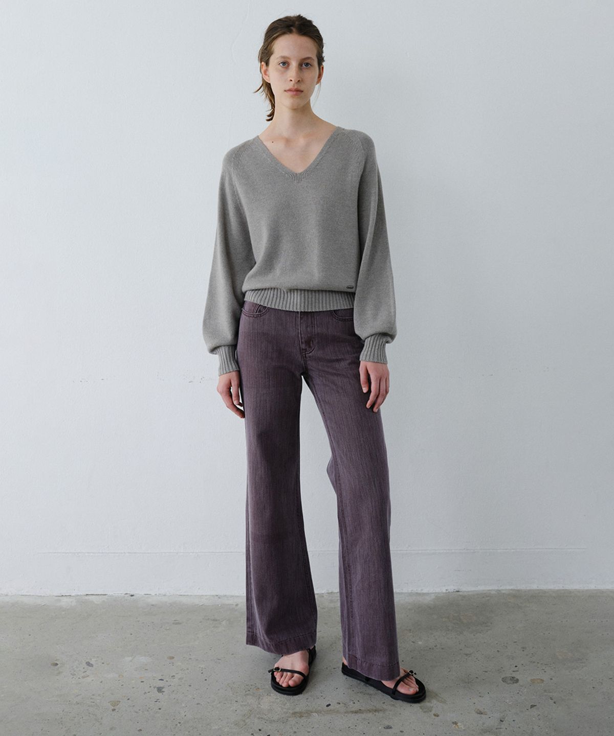 엔오르(EN OR) SEMI WIDE HIGH-RISE DENIM PANTS -  MAGENTA