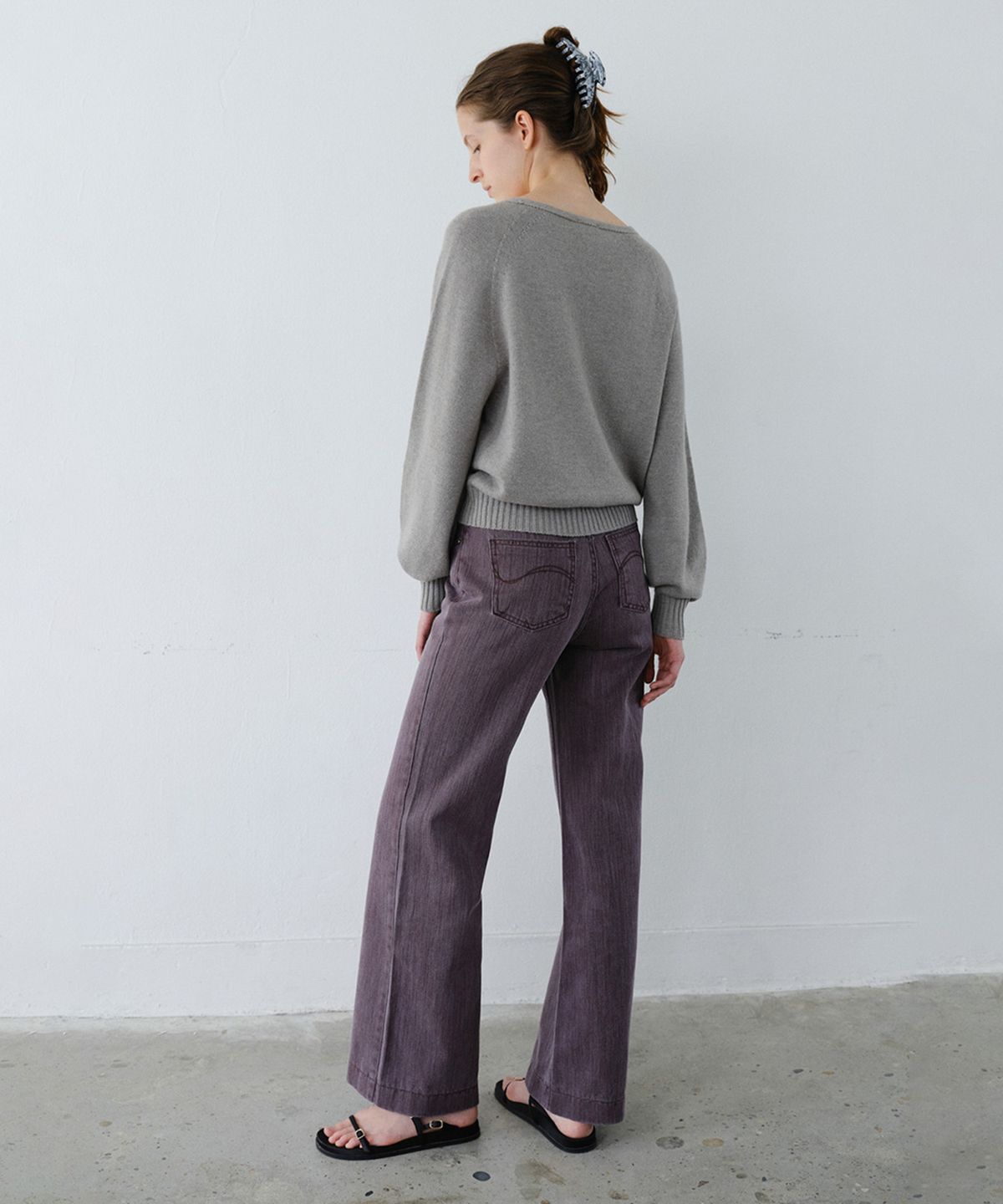 엔오르(EN OR) SEMI WIDE HIGH-RISE DENIM PANTS -  MAGENTA