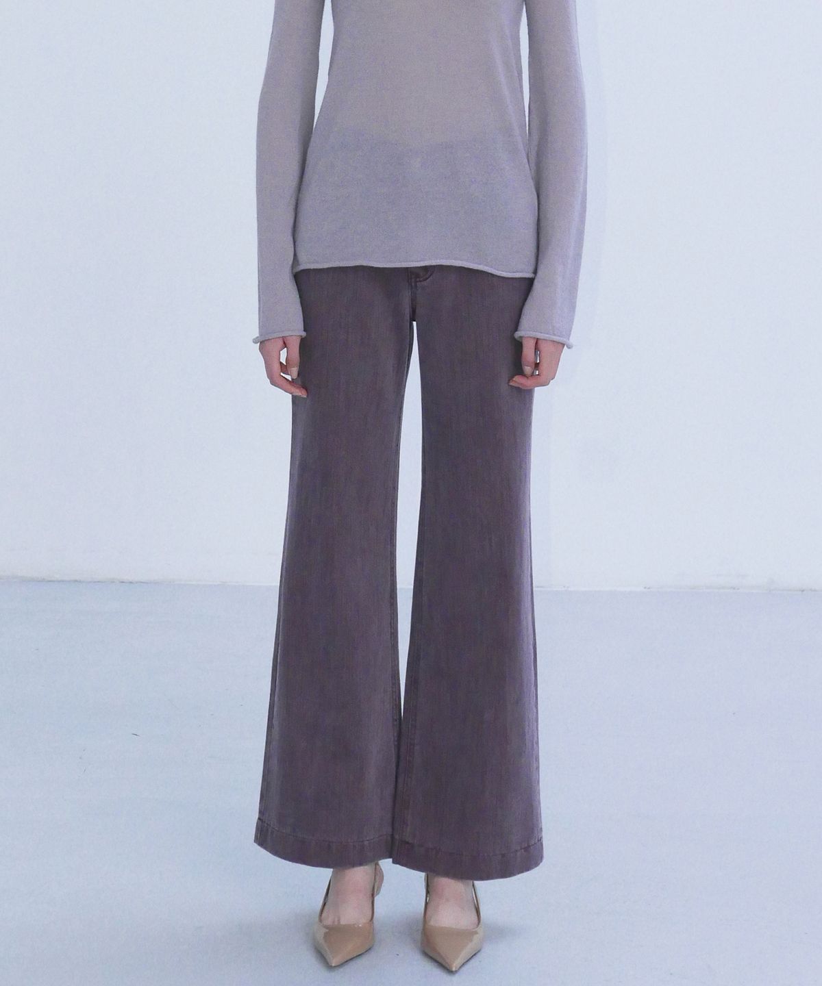 엔오르(EN OR) SEMI WIDE HIGH-RISE DENIM PANTS -  MAGENTA