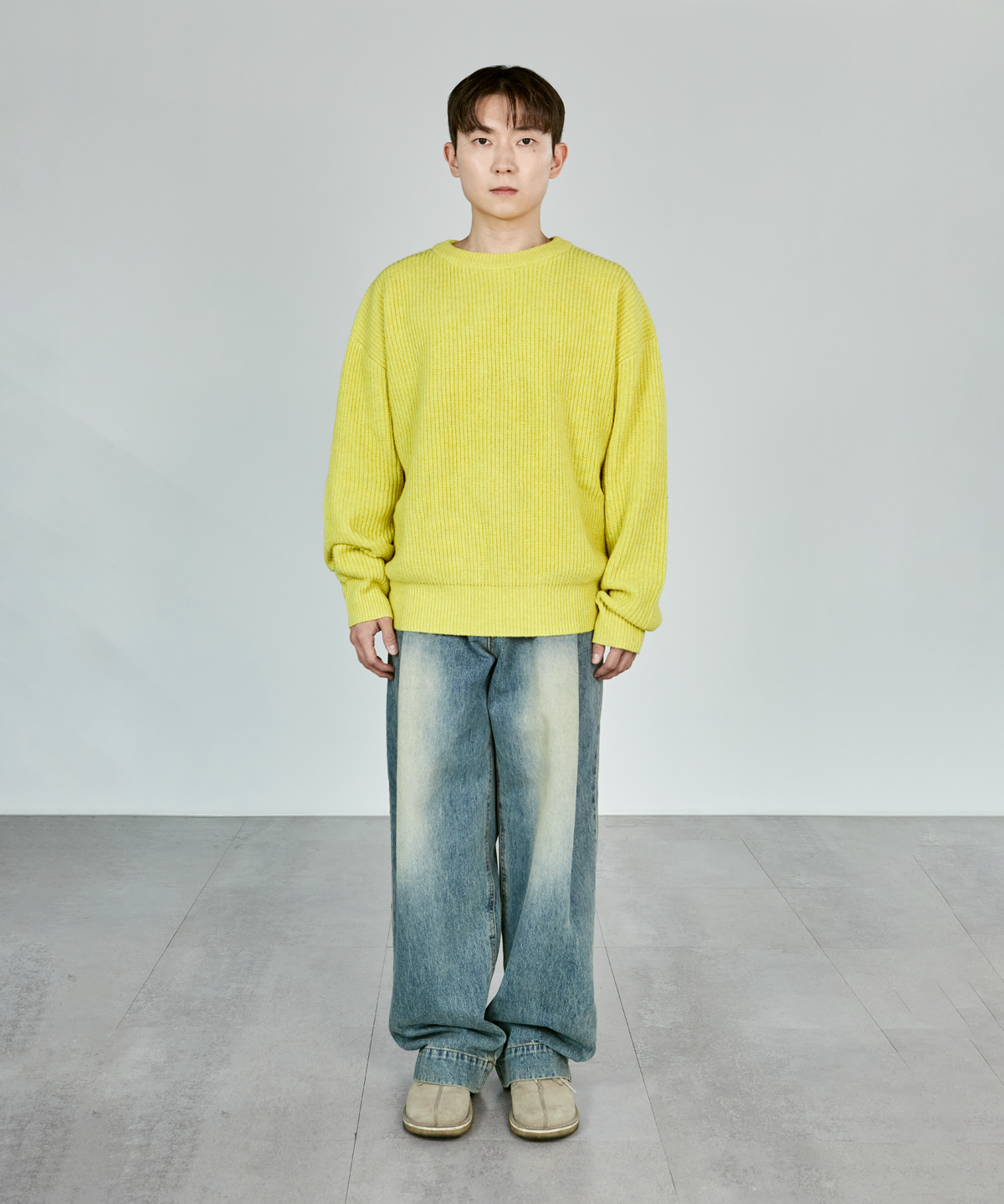 넌블랭크(NONBLANK) [현킴]램스울 라운드 니트_YELLOW
