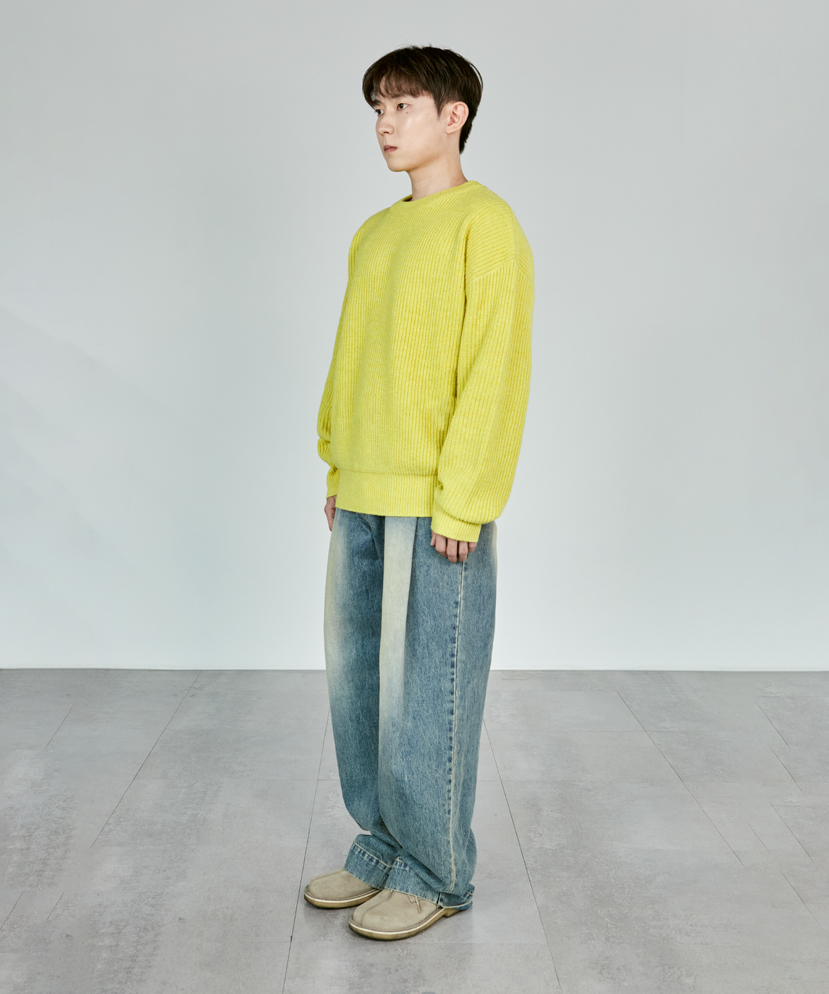 넌블랭크(NONBLANK) [현킴]램스울 라운드 니트_YELLOW