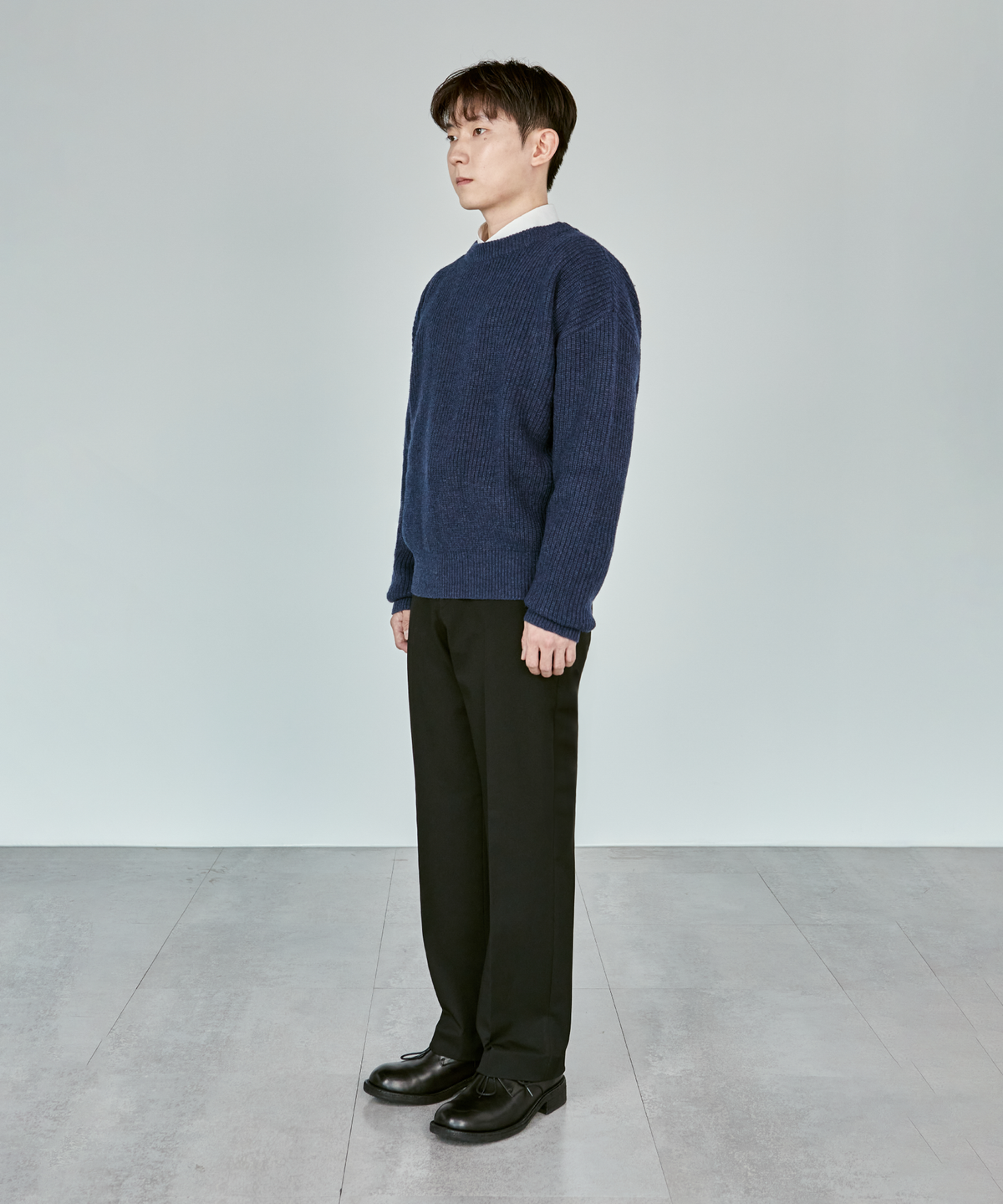 넌블랭크(NONBLANK) [현킴]램스울 라운드 니트_DARK NAVY