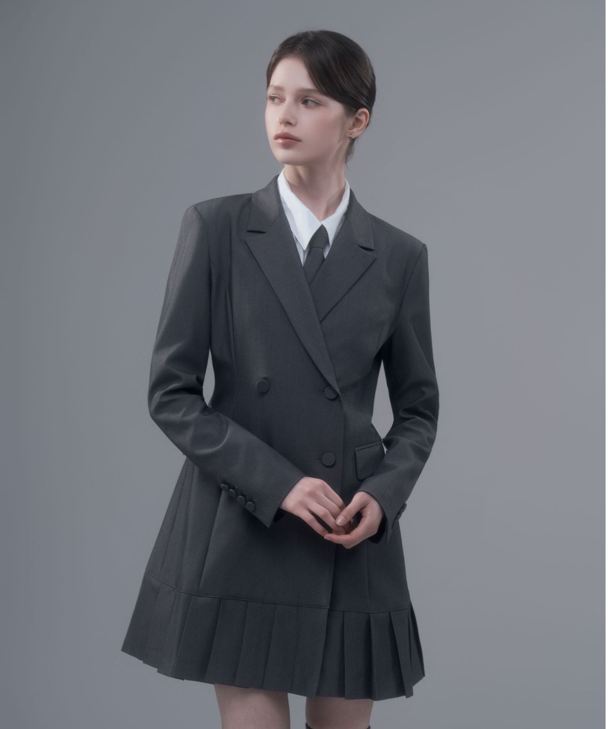 마우솔레움(MAU SOLEUM) Jenn Pleated Suit Jacket Dress - Grey