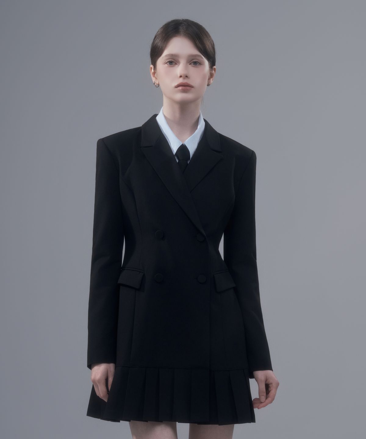 마우솔레움(MAU SOLEUM) Jenn Pleated Suit Jacket Dress - Black
