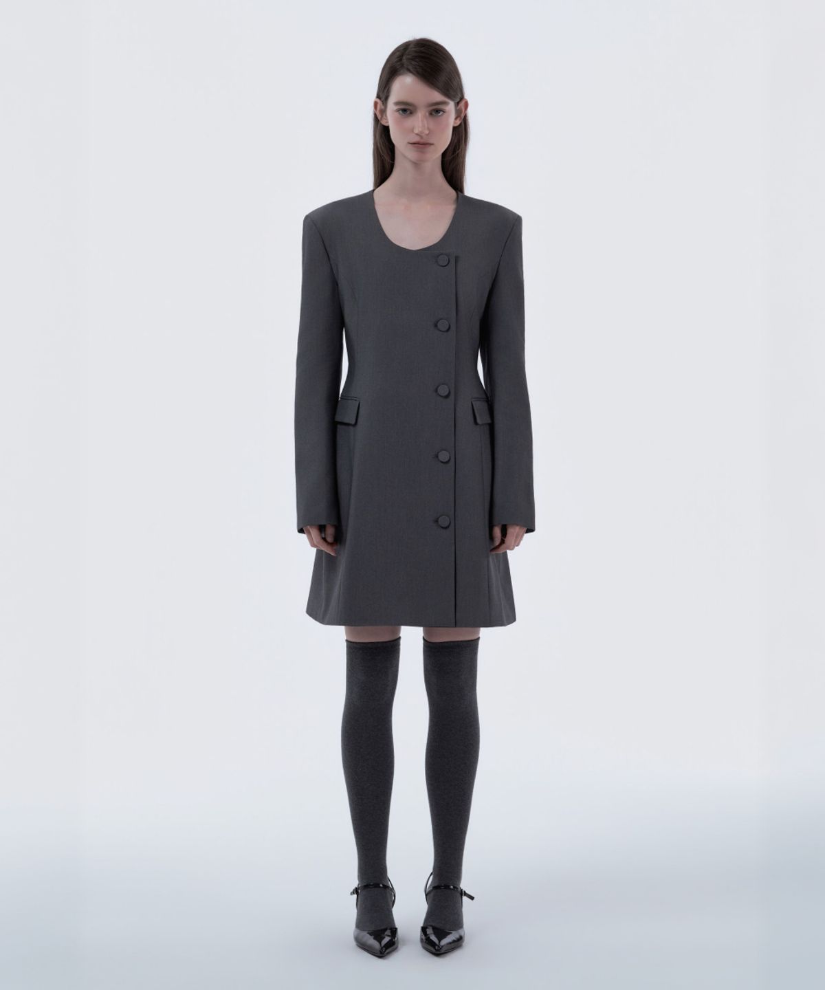 마우솔레움(MAU SOLEUM) Jenn Round Neck Suit Jacket Dress - Grey