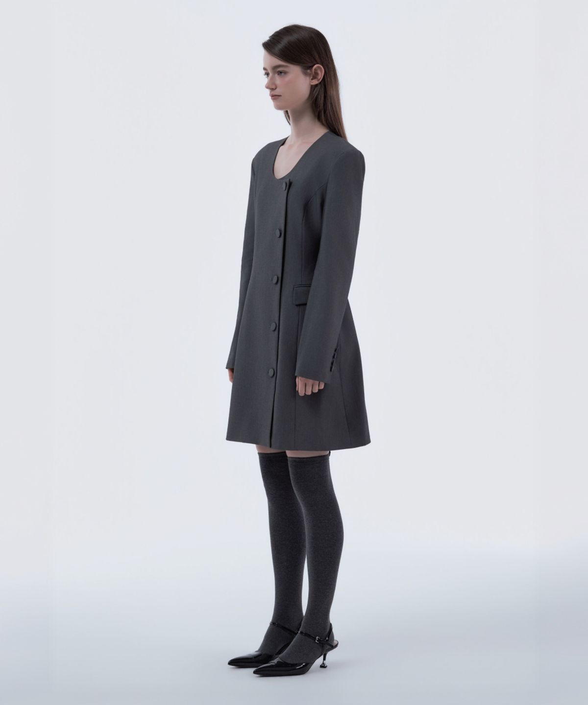 마우솔레움(MAU SOLEUM) Jenn Round Neck Suit Jacket Dress - Grey