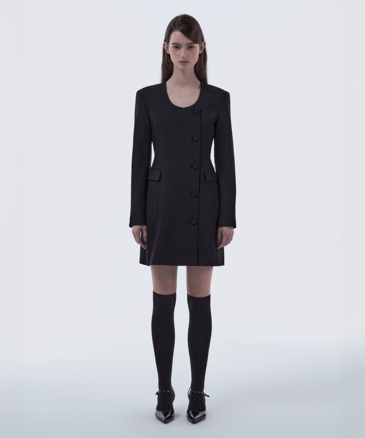 마우솔레움(MAU SOLEUM) Jenn Round Neck Suit Jacket Dress - Black