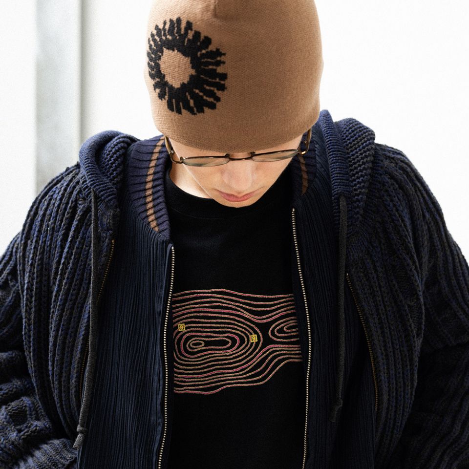 MUSINSA | 999HUMANITY Logo Symbol Jacquard Beanie (Dark Navy)
