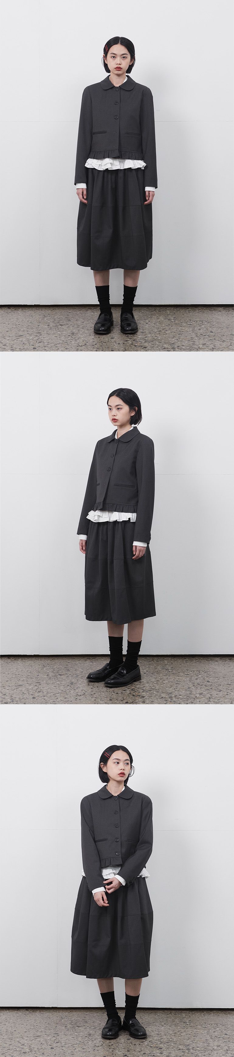 MUSINSA公式 | OHESHIO ROUND FRILL JACKET, CHARCOAL