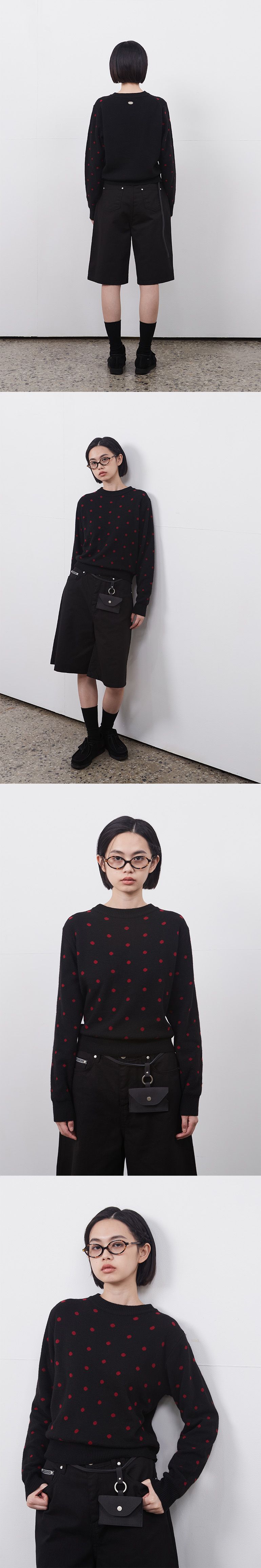 MUSINSA公式 | OHESHIO CASHMERE DOT KNIT, BLACK RED