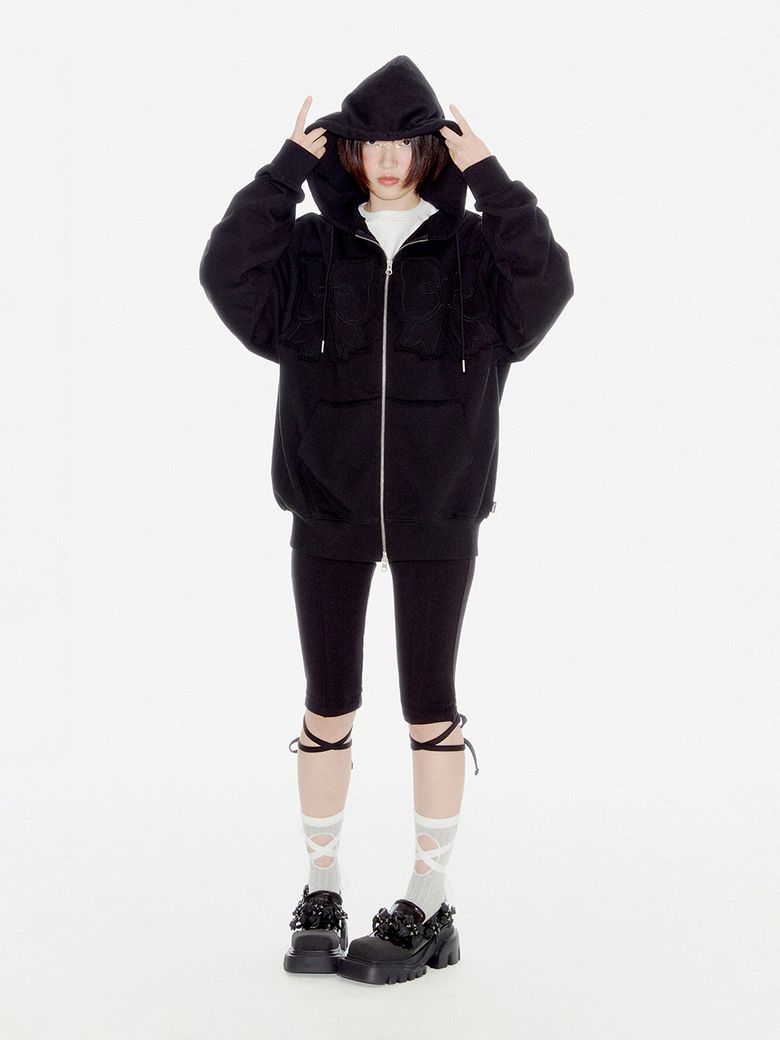 MUSINSA | YOUHEE YOUHEE RIBBON HOOD ZIP-UP CHARCOAL