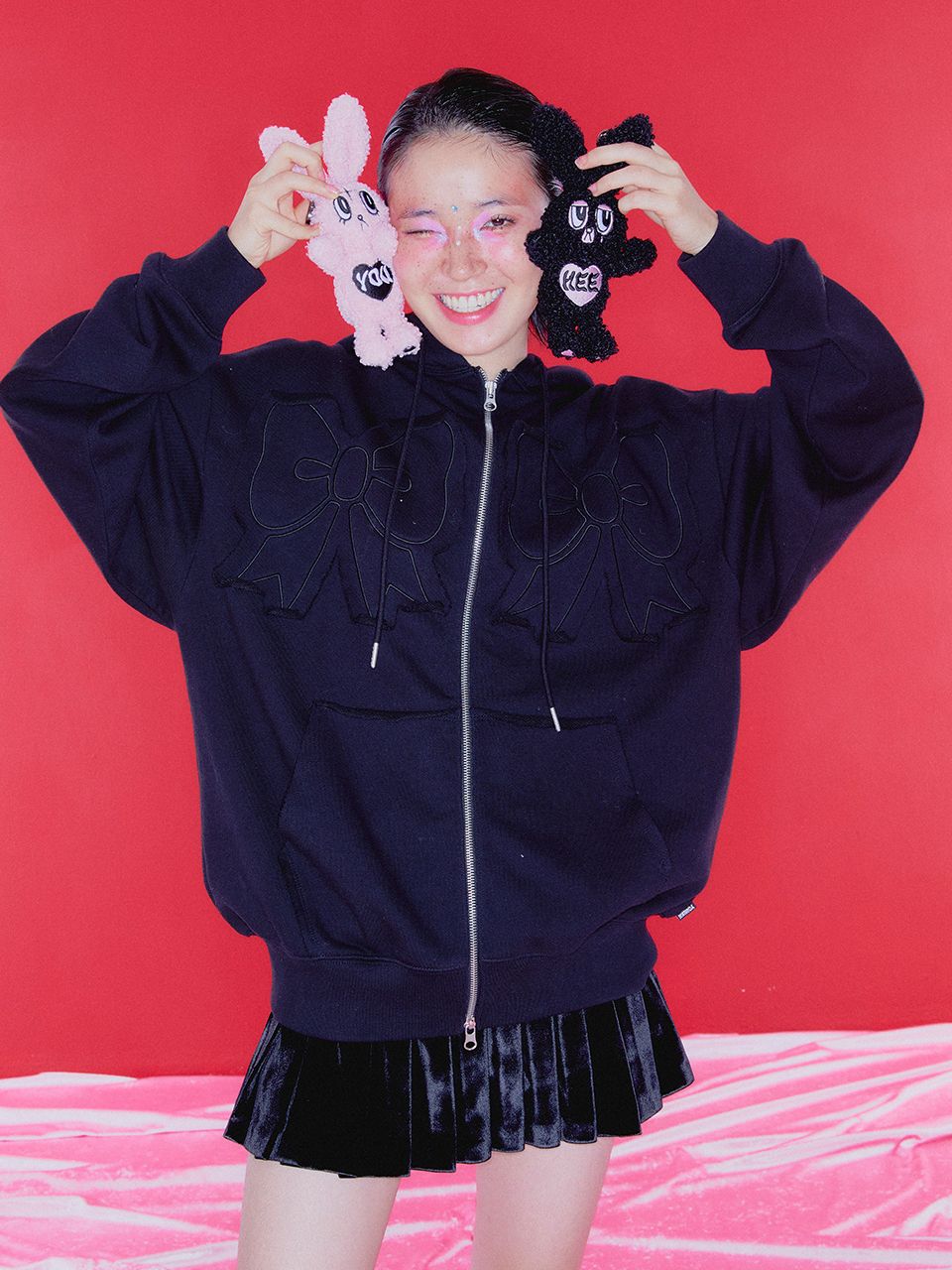 MUSINSA公式 | YOUHEE YOUHEE RIBBON HOOD ZIP-UP CHARCOAL