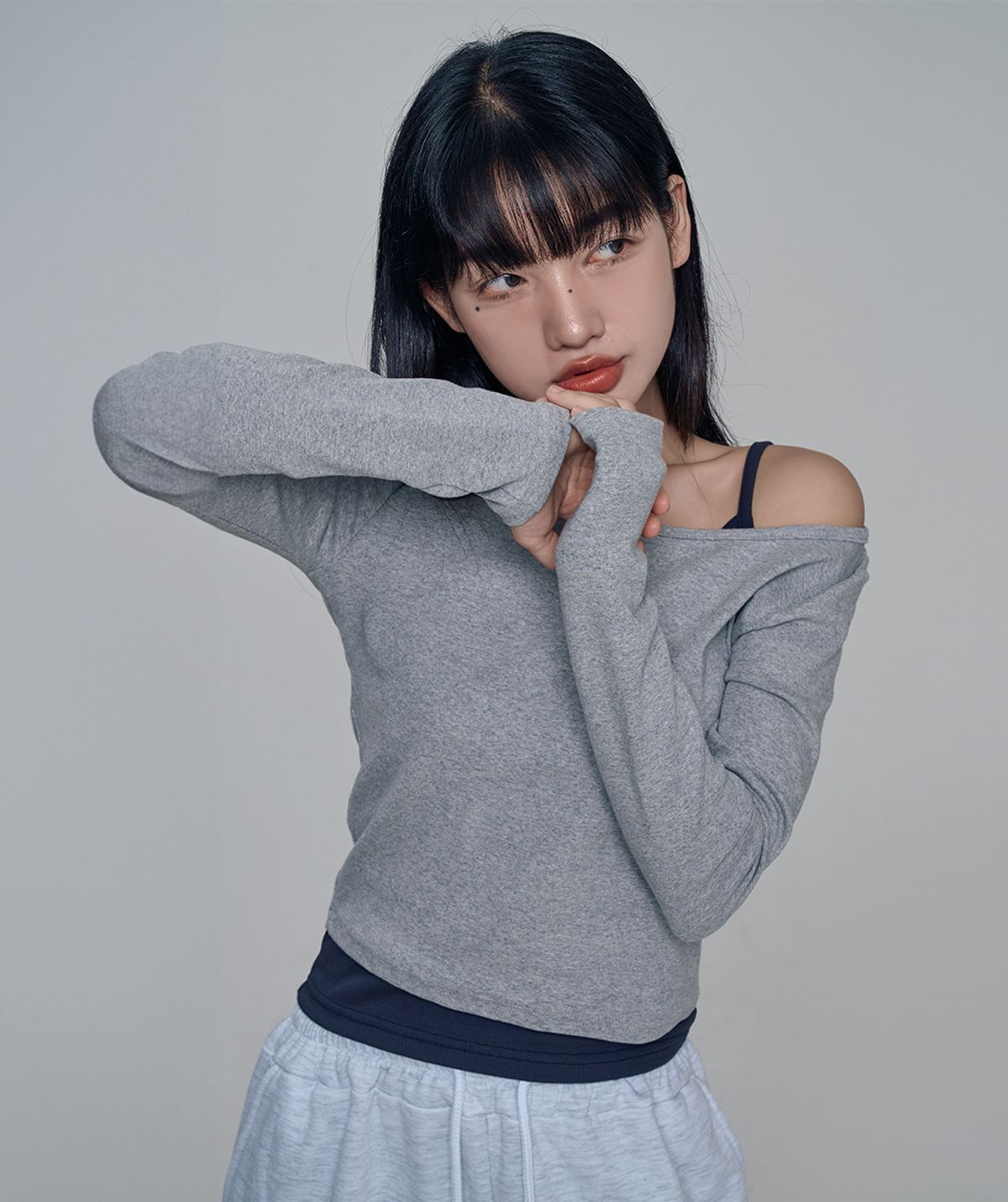 칙스(CHICKS) 워닛 보트넥 긴팔 티셔츠 Melange