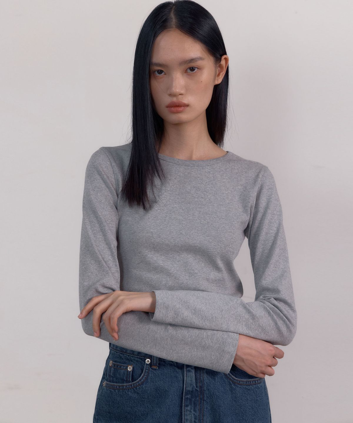 38컴온커먼(38COMEONCOMMON) Symbol Slim Long Sleeve T-Shirts (Melange Grey)