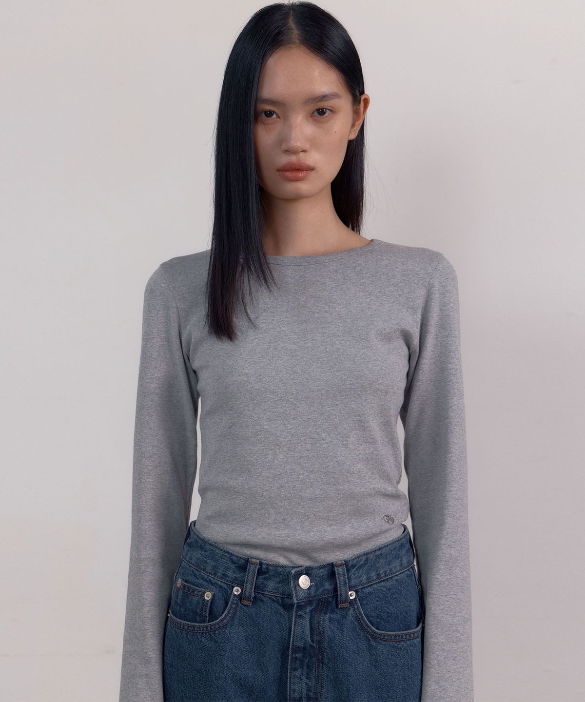 38컴온커먼(38COMEONCOMMON) Symbol Slim Long Sleeve T-Shirts (Melange Grey)