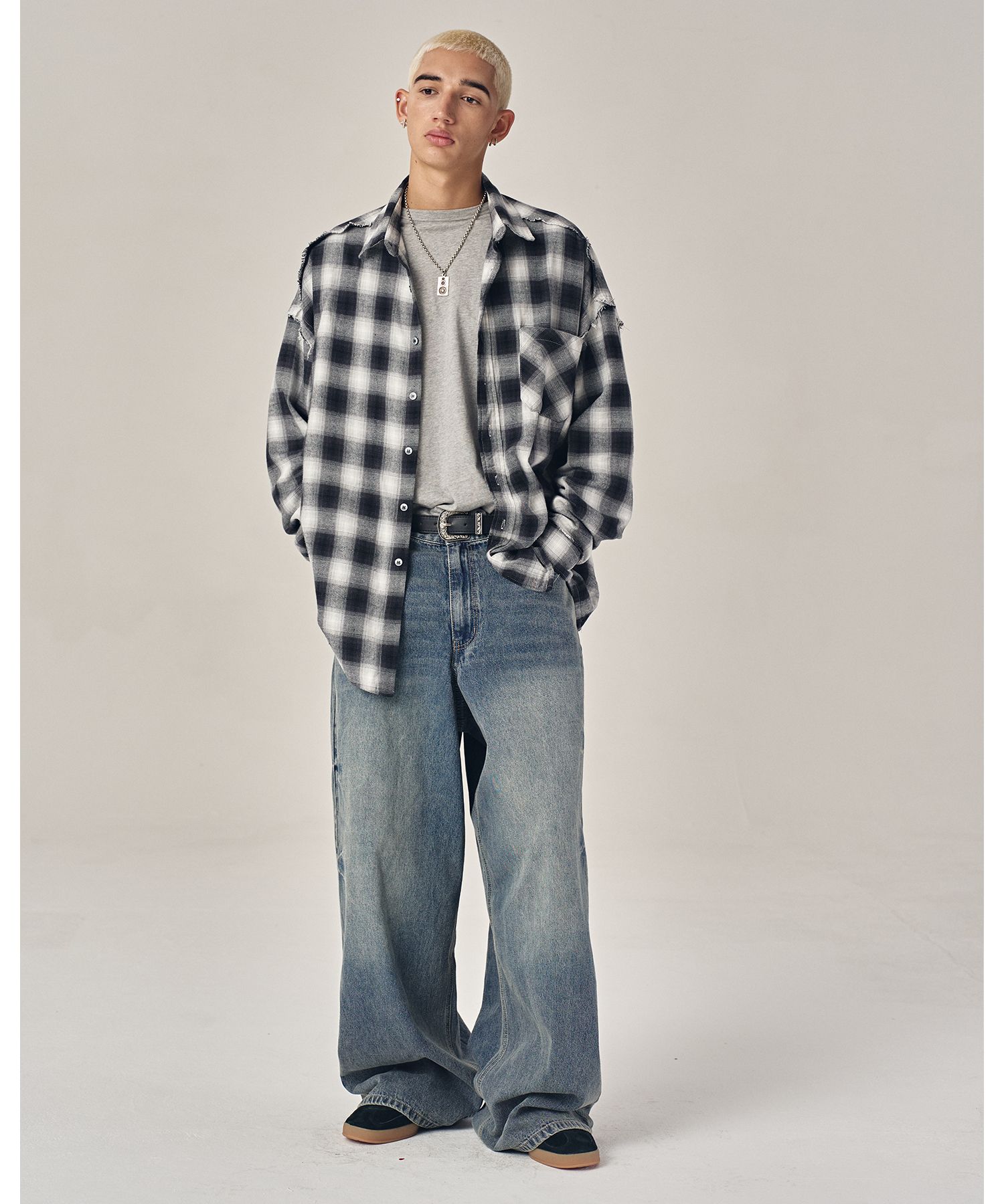 MUSINSA | SUPERSUB Ombre Damage Check Shirt - Black
