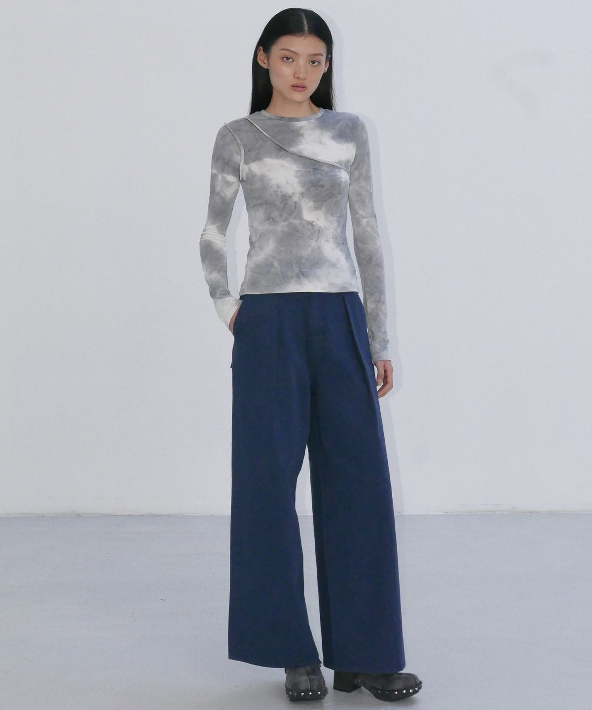 엔오르(EN OR) CUT-OUT TIEDYE T-SHIRTS - GREY