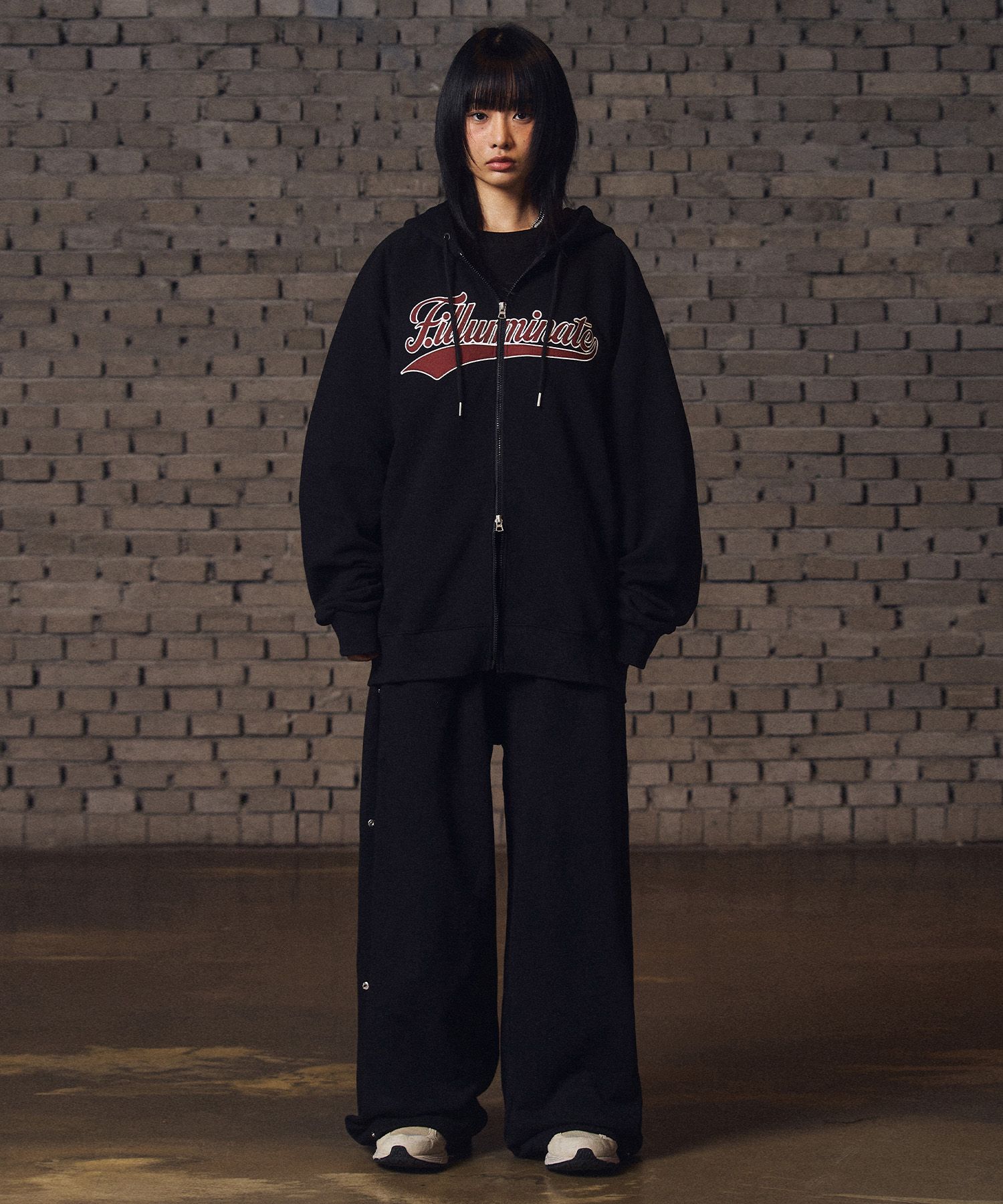 ★FILLUMINATE★Unisex Regularfit Boucle Logo Sweat Shir.t★ MUSINSA | FILLUMINATE Signature Wave Logo Hoodie Zip Up - Black