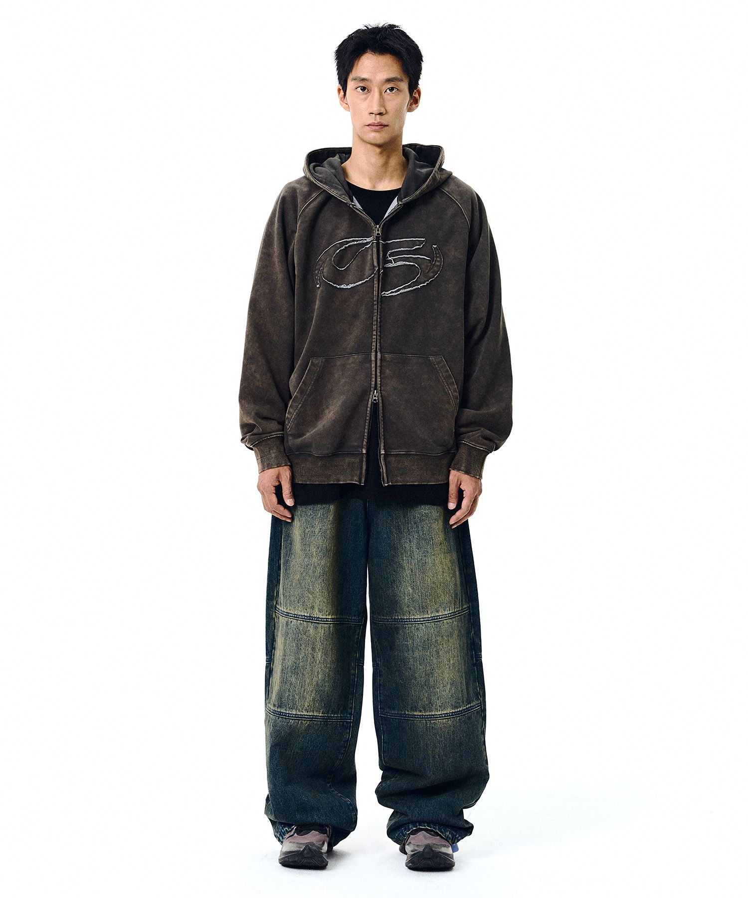 MUSINSA | FILLUMINATE Symbol Stone Pigment Hood Zip Up-Grey