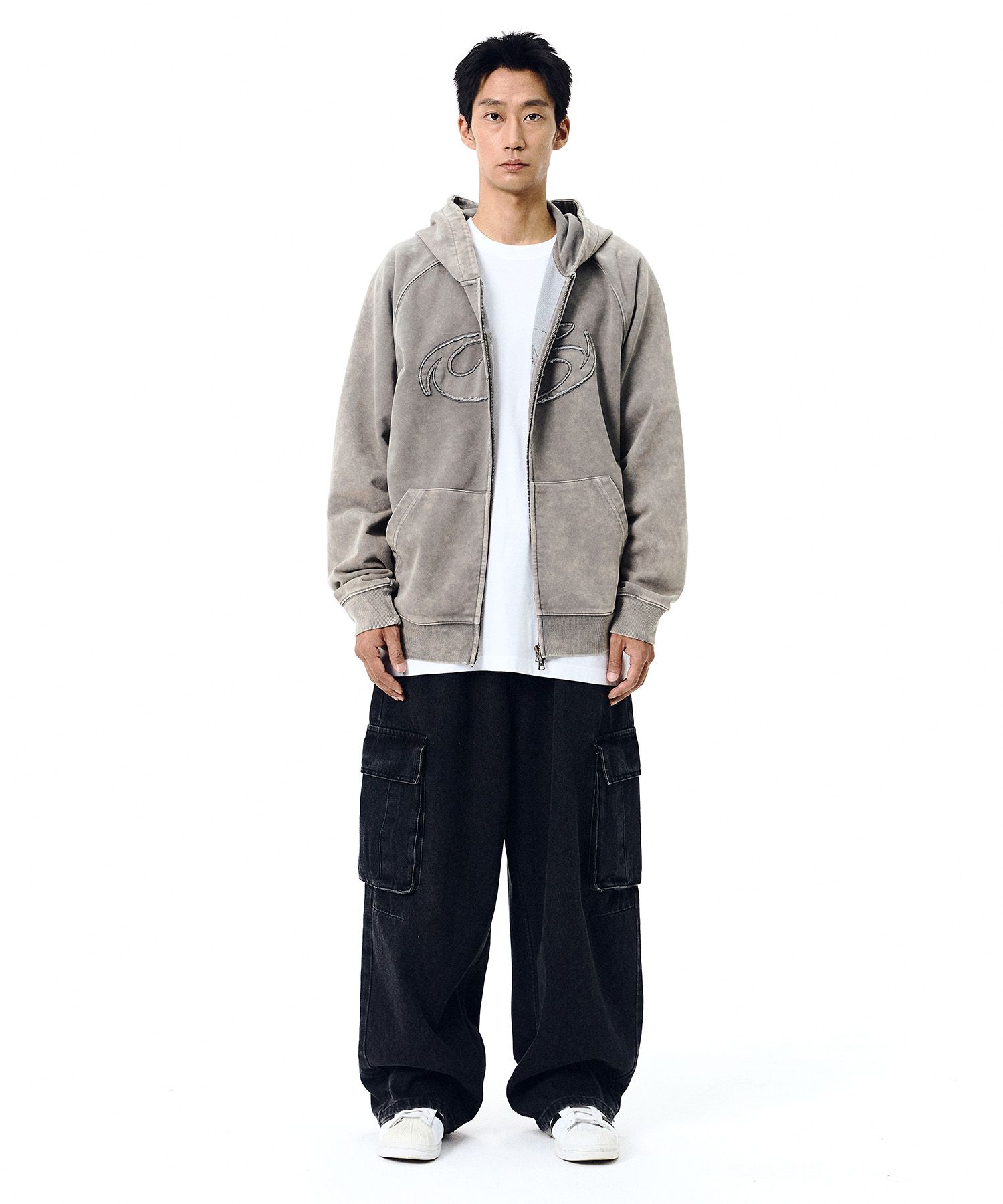 MUSINSA | FILLUMINATE Symbol Stone Pigment Hood Zip Up-Grey