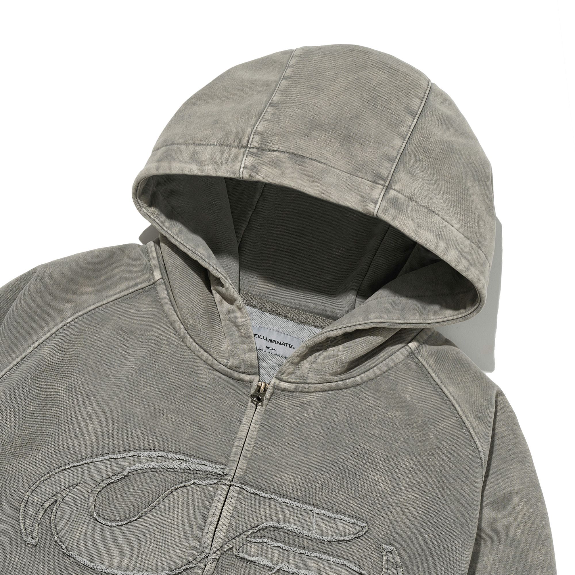 MUSINSA | FILLUMINATE Symbol Stone Pigment Hood Zip Up-Grey
