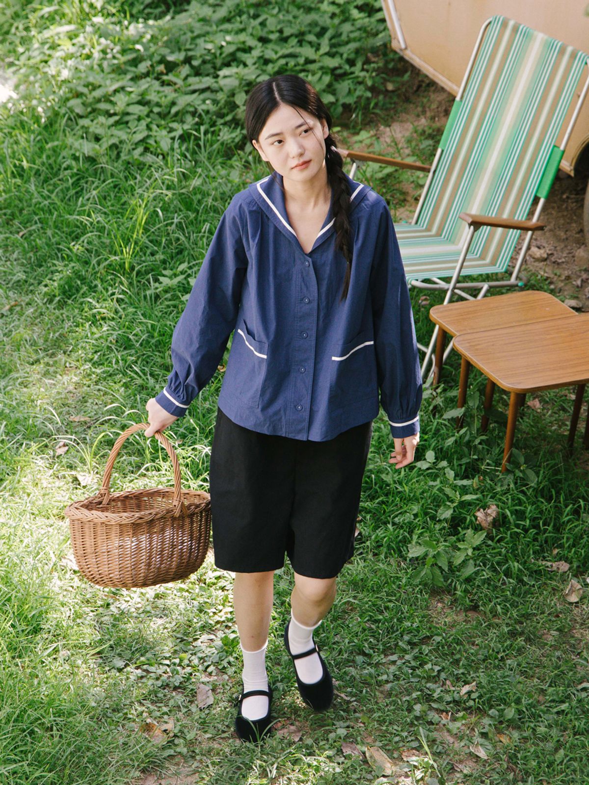 빈센트네이비(VINCENT NAVY) 포지타노 세일러 블라우스_네이비