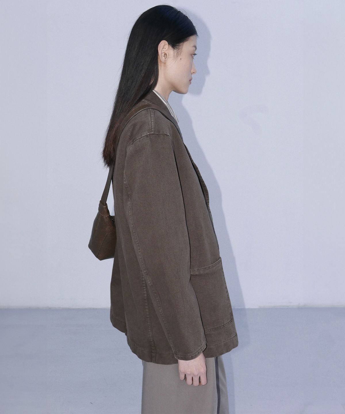 엔오르(EN OR) SINGLE BREASTED DENIM BLAZER - BROWN